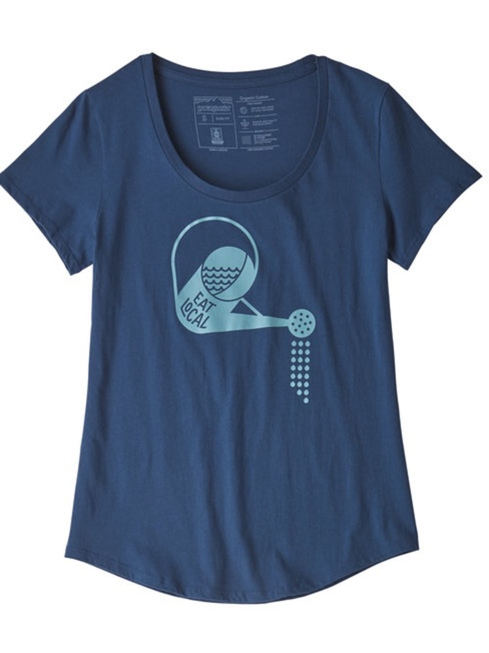 Patagonia Women's Navy Blue Short Sleeve Tee with Light Blue Graphic